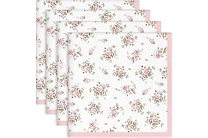 Arquiel Servilletas de Rosa Blanco Tela de Cocina, Servilletas de 4 de Tela 100% Algodón Suaves Cómodas Lavables Reutilizables Servilletas de Mesa para Cenas Familiares, Cócteles, Bodas