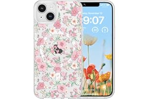 RALEAVO Magnetyczne etui na iPhone’a 13, kompatybilne z Magsafe, urocze kwiaty, dla dziewcząt i kobiet, przezroczyste, silikonowe, odporne na wstrząsy, ochronne, różowy kwiat