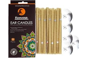 KAMROSE 10 x Ear Candles for Blocked Ears Hopi Wax Remover + 5 Protective Discs Included Ear Candles Aromatherapy CE Medical Grade Double DISC Wax Filter (Muslin Cloth)