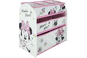 ARDITEX - Organizzatore in legno con 6 contenitori in tessuto di Topolina di Disney - 62x30x60 cm - Colore bianco e nero - Perfetto per tenere in ordine i giocattoli nella cameretta