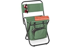 Relaxdays Sgabello Pieghevole, Sedia Portatile da Campeggio, da Pesca, Borsa Portaoggetti, Schienale, 60x35x35 cm, Verde