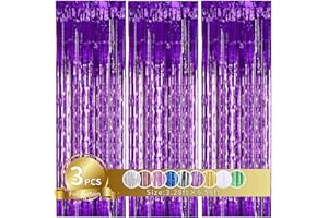 TONIFUL 3 Stück Lila Metallic Lametta Vorhänge,Tinsel Folie Vorhang Folienfransen Vorhang für Hochzeit Verlobung Brautdusche Geburtstag Bachelorette Party Bühnendekor …