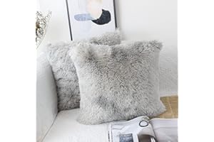 OYIMUA Set of 2 45 x 45cm Faux Fur Fluffy Cushion Covers Soft Throw Pillow Case 18x18 Grey Decorative Square Plush Pillowcase for Livingroom Sofa Bedroom