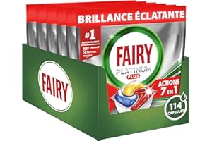 Fairy Platinum Plus Tablettes Lave-vaisselle Tout-en-1, 114 Tablettes (19x6), Parfum Citron, Technologie Anti-Terne, Prévient le Calcaire, Système Pré-Lavage Intégré, Efficace en Cycle Court