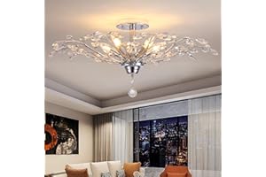Ganeed Vintage K9 Lustres en cristal clair Éclairage de plafond, éclairage suspendu Luminaire encastré pour salon Salle à manger Restaurant Porche couloir Argent 5 lumières
