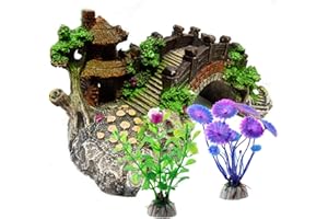 ODOOKON Aquarium Decoration Plantes Pont coloré Pavillon Arbre Rocaille, 2 Pièces Plantes d'aquarium Plastique Décoration et Rocher Polyrésine Grotte Ornement Decoration