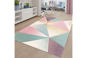 TT HOME Modny Dywan Do Salonu Wzór W Trapezy Pastelowe Kolory Kolorowy, Rozmiar:160x220 cm