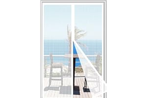 ORUMRUD Moustiquaire Porte Magnétique 100x120 cm Fibre de verre，Moustiquaire Porte Fenetre Maille renforcée，Fermeture Automatique，Anti-rayures，Retardateur de flamme， Installation sans Outil，Blanc