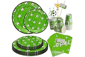 SUNBEAUTY Decoration Anniversaire Football Garcon Kit 69 Pcs Tasse Papier Jetable Assiette Papier Paille Carton Gobelet Serviettes pour Coupe du Mond Amateur de Football Enfant, Servir 16 Invités
