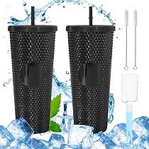 2 Trinkbecher Mit Deckel & Strohhalm – 710 Ml, Nieten-Design, Inkl. Reinigungsbürste – Farbverlauf Lila