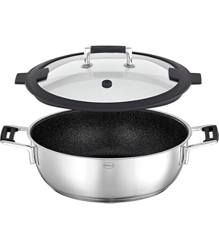 RÖSLE Silence Pro Braadpan Rechthoekig, Hoogwaardige Met Glazen Deksel Roestvrij Staal 18 10 Geschikt Voor Inductie Vaatwasmachinebestendig Zilver 2834835323