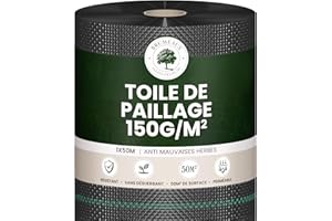 SKYLANTERN Toile de Paillage 150g/m² Ultra épais - Geotextile Anti Repousse Gravier 50m x 1m (50m2) pour Terrasses et Allées - Bache Desherbant Anti Mauvaise Herbe 150g - Toiles de paillage Géotextile