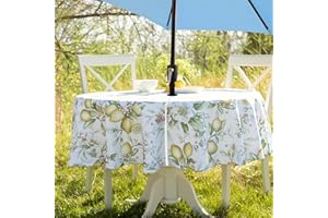 Benson Mills Indoor Outdoor Spillproof Tablecloth for Spring/Summer/Party/Picnic (Limona, 70" Round with Umbrella Hole)