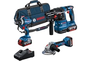 Bosch Professional 18V System Combo kit a batteria: GSB 18V-45 + GBH 18V-22 + GWS 18V-8 (incl. 3 batterie GBA 4.0Ah, GAL 18V-40, borsa degli attrezzi) - Amazon Exclusive