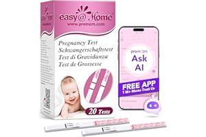 Easy@Home Tests de Grossesse Tests HCG Détection Précoce Bandelettes 10mIU/mL Résultats Précis avec une Application Française Intelligente (iOS et Android) Test de Fertilité (20 hCG)