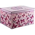 The Magic Toy Shop Large Foldable Kids Toy Storage Boxes with Lid - Collapsible, Fabric, Suitable for Boys and Girls - Childrens Bedroom Storage for Organising Toys, 50x30x40cm (Butterfly)