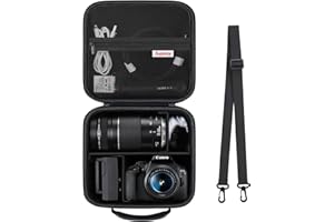 Supmay Caso di viaggio duro per Canon EOS Rebel T7 Fotocamera DSLR/EOS R50 / R6 Mark II / R100 / R50V / R8 / R7 / R10 Fotocamera senza specchio, obiettivo, treppiede con 3 divisori e spalla, Nero