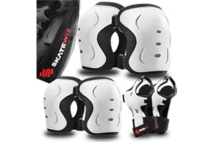 SKATEWIZ Protecciones Patines Set - Para Niño, Niña, Adolescentes y Adultos [6 piezas] con Rodilleras y Coderas Muñequeras - Protecciones Patines Niño