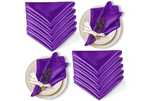 Cobedzy 12 Pack Satin Table Cloth Napkins, 17x17 Inch Purple Silky Wedding Napkins Cloth Washable, Luxury Dining Table Cloth Napkins Set for Birthday Holiday Party Dinner Restaurant