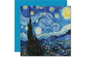 STUFF4 Klasyczne kartki artystyczne dla kobiet i mężczyzn - Van Gogha Starry Night - słynna abstrakcyjna kartka urodzinowa dla mamy, taty, cioci, wujka, nianii, dziadka, 145 mm x 145 mm tradycyjny obraz klasyczny grafika kartki z życzeniami