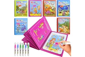 6 Stück Magic Water Colouring Book, Water Wow Malbuch, Paint With Water, Wassermalbuch mit 6 Wasserstifte,Wassermalbuch ab 2 3 4 für 2 3 4 5 6 Jahre alte Malbuch Wasser Jahren zum Zeichnen