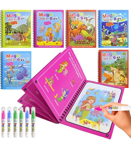 MINISO Livre Magique à L'Eau - 6 Cahiers Réutilisables Avec Stylo à Eau Pour Enfants | Jeu Éducatif Et Créatif