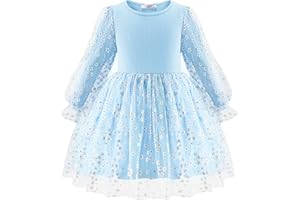 Arshiner Filles Robes Tulle Franges Robe à Manches Longues Enfants Élégante Loisir de Fête Automne Hiver Robes pour Fille 2-7 Ans