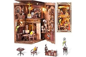 MiniCity Book Nook Kit, Kit casa in miniatura fai da te, 3D Puzzle di legno angolo libro scaffale inserto decorativo Kit modello creatività con luce LED per adulti (Alice in Dreamland)