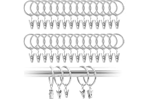 HXSYKJDM 50 Stück Gardinenringe mit Clips, 25mm Innendurchmesser Vorhangringe, Duschvorhang Metallklammern, Metall Fenstervorhang Hängering für Vorhänge Wäscheleinen