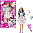 Barbie Doll for Preschoolers, My First Teresa Doll, 13.5-inch doll, Brunette, Kids Toys and Gifts, Plush Bunny, Accessories, Soft Poseable Body, from 3 Years, HLL21