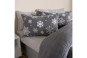 OHS Christmas Bedding Double, Super Soft Warm Thermal Winter Snowflake Teddy Fleece Duvet Set Double Comfy Cosy Quilt Christmas Double Duvet Set with Pillowcases, Grey