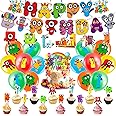 40PCS Number Birthday Decorations, Blocks Party Decorations With Banner Latex Balloons Cake Topper Cupcake Toppers Spiral Decorations, Blocks Theme Birthday Party Supplies for Kids Baby Shower