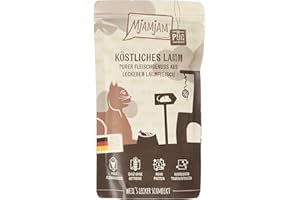 MjAMjAM - nourriture humide premium pour chats - Quetschie - pur plaisir de la viande - délicieux pur agneau, paquet de 12 (12 x 125 g), sans céréales avec supplément de viande