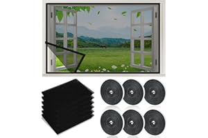 QLFJ-FURDEC 6 Stück Insektenschutz Fenster, Aktualisierung Insektengitter 1,5m x 2,0m mit 6 Rollen Selbstklebendem Klettband, Fliegengitter-Netze (6pcs Schwarz, 1,5m x 2,0m)