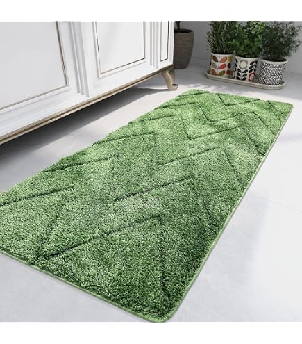 HAOCOO Badezimmerläufer, 51x150 Cm – Grünes Blatt-Design, Rutschfeste Unterseite, Weicher Samt