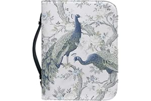Kuiaobaty Peacock Floral Book Carrying Case with Handle, Countryside Birds Flower Zipper PU Leather Book Cover for Novel,Notebook