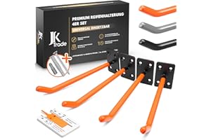 JK Trade® Lot de 4 supports muraux pour jantes de voiture avec jeu de vis et chevilles, protection de jante, crochet mural à visser pour pneus de voiture, outils de jardin, jantes en aluminium, charge