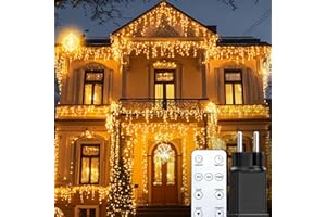 BESCOST Cortina Luces Navidad Exterior 10M, 400LED Cadena de Luces, Guirnalda Luces de Cascada Prolongable, Función de Memoria, Temporizador, Decoración para Navidad, Fiesta, Boda