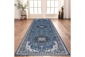 Shop Direct 24 Door Mat Indoor, Vintage Classical Pattern Non Slip Backing Washable Runner Rug Mats Front Door Entrance Carpet Runner Small Floor Mat - 60 X 110 Cm - Rome Blue