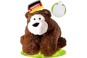 ‎HUGO FROSCH Hugo Frosch Wärmflasche Klassik 1,8l – Made in Germany – mit weichem Bär-Kuschelkissen Braun – große, auslaufsichere & geruchsneutrale Bettflasche – langlebig & mit waschbarem Bezug