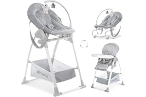 hauck Sit N Relax 3in1, Stretch Grey - Baby & Toddler Highchair with Bouncer & Toy Bar, Food Tray & Basket from Birth up to 15 kg, Lightweight Foldable Fully Adjustable