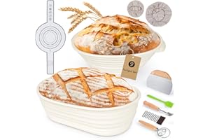 WILLONG Juego de cesta de fermentación, accesorios completos para hornear, 25 cm redondo y 23 cm, cesta de pan ovalada, cesta de fermentación para hornear pan