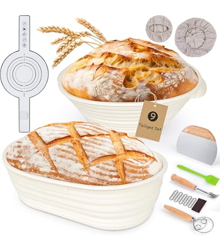 YICH Brood gaarmandje set: 29 cm rijsmandje ovaal 23 cm rijsmandje rond olieborstel, opvouwbaar, met ophanggat, verbeterde stabiliteit, broodvorm