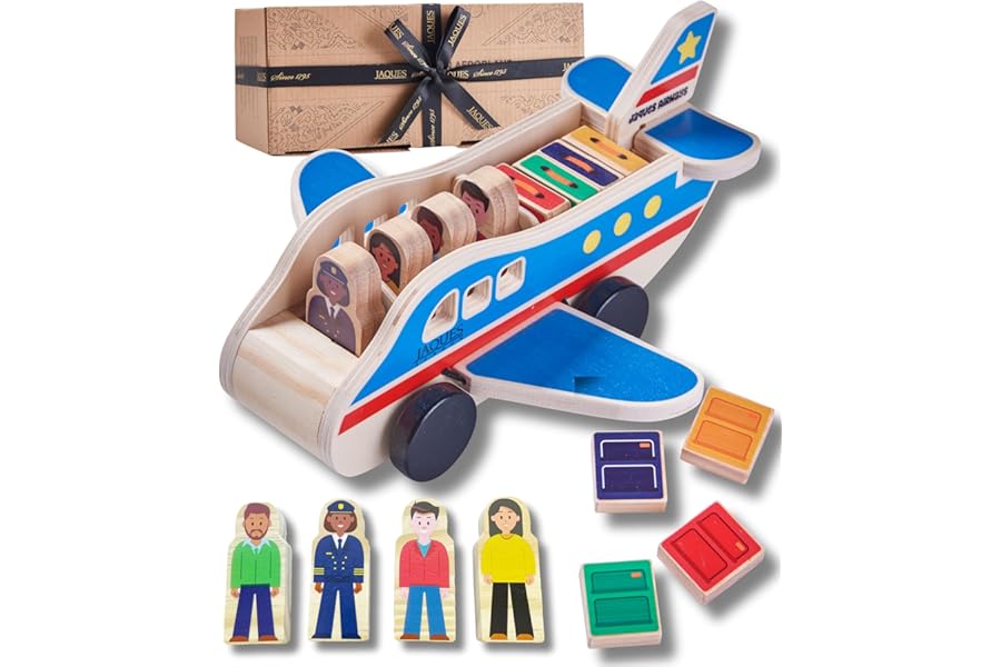Jaques of London Wooden Aeroplane Toys | Toddler Toy Airplane with Passengers & Luggage | Wooden Toys for 2 Year Olds | Since 1795