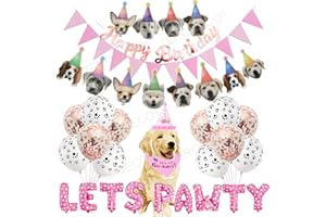 ZERODECO Hund Geburtstagsfeier Dekoration, Pink Lets Pawty Ballon Hund Geburtstag Bandana Schals mit niedlichen Geburtstagsfeier Hut Hund Banner für Haustier Hund Doggie Dog Party liefert Dekorationen