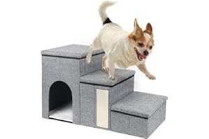 petizer Dog Stairs for Small Dogs, Foldable Pet Stairs with Storage Box and Condo, Adjustable Height Steps for Couch/Bed, Folding Non-Slip Dog Ramp for Puppy, Cats, or Small Dog