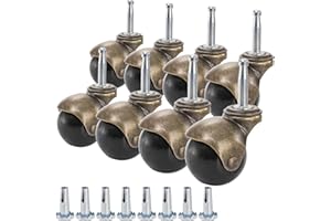 Yarlung 8 Pack 2 Inch/5cm Ball Caster Wheels with Swivel Stem, Antique Brass Casters with Mounting Stem Sleeve Socket (5/16" x 1-1/2") for Furniture Chairs Sofa Cabinets