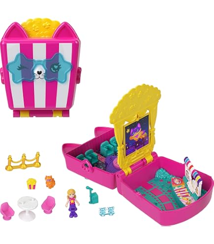 Polly Pocket Ensemble Closet Stylin' Safari Avec 4 Poupées, 3 Animaux Et 50 Accessoires - Étui Transport Mode