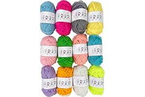 Fousenuk 12 Colores Lanas para Crochet y Tejer, 10g/20m Gruesa Lana Acrílica para DIY y Tejido a Mano