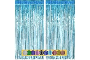 Montegoni 2 Piezas 1x2,5 m Cortina de Flecos metálicos Azul Claro, decoración de lámina de Lentejuelas para Año Nuevo, cumpleaños, Baby Shower, Fiesta de Boda | Flecos para decoración